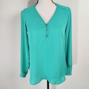 LC Lauren Conrad Womens XS Green Long‎ Sleeve Blouse